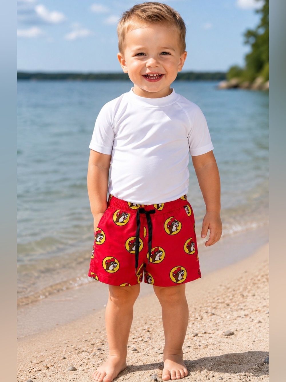 Buc-ee’s Red 🔥 Logo Swim Trunks Boys Size 3T Beach Pool Shorts Buccees